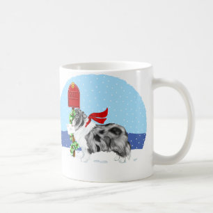 Sheltie Christmas Mail Bi Blue Coffee Mug