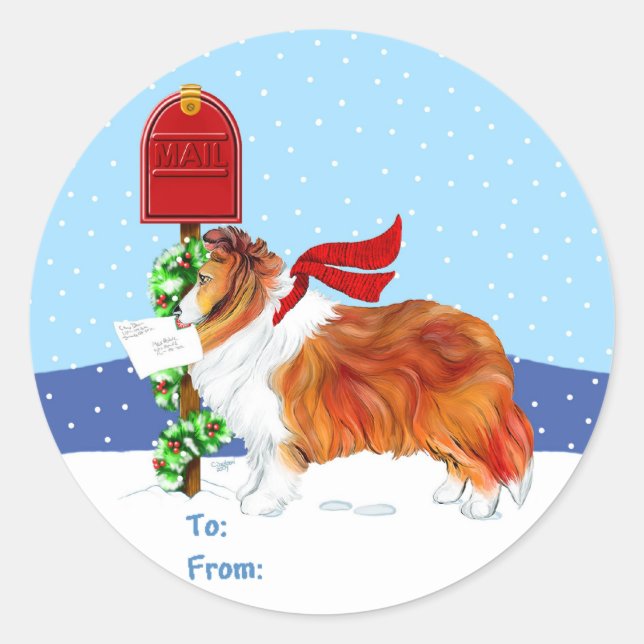 Sheltie Christmas Mail Sable Gift Tags (Front)