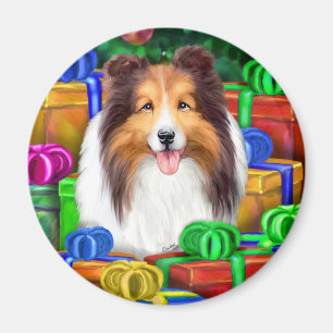 Sheltie Christmas Open Gifts Sable Magnet