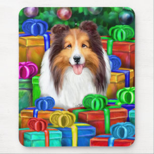 Sheltie Christmas Open Gifts Sable Mouse Pad