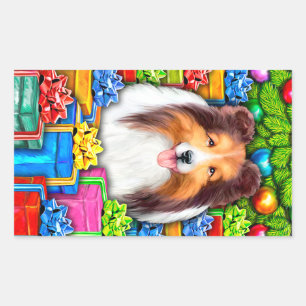 Sheltie Christmas Open Gifts Sticker