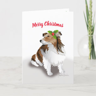 Sheltie Christmas with Holly, Holiday Card