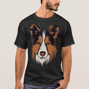 Sheltie Cute Shetland Sheepdog Puppy Dog Face Blac T-Shirt