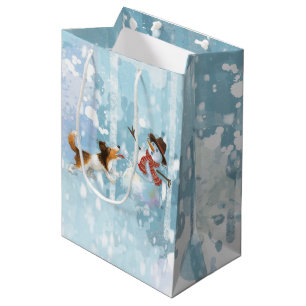 Sheltie Dog and Boy Walk into Sunset Medium Gift Bag