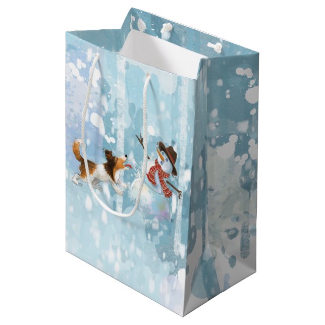 Sheltie Dog and Boy Walk into Sunset Medium Gift Bag (Front Angled)