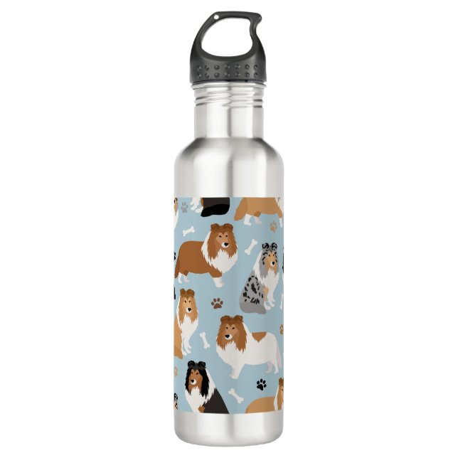 Sheltie Dog Bones and Paws 710 Ml Water Bottle (Front)