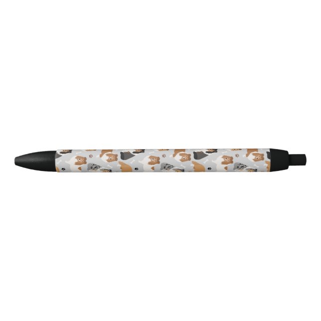 Sheltie Dog Bones and Paws Black Ink Pen (Front)