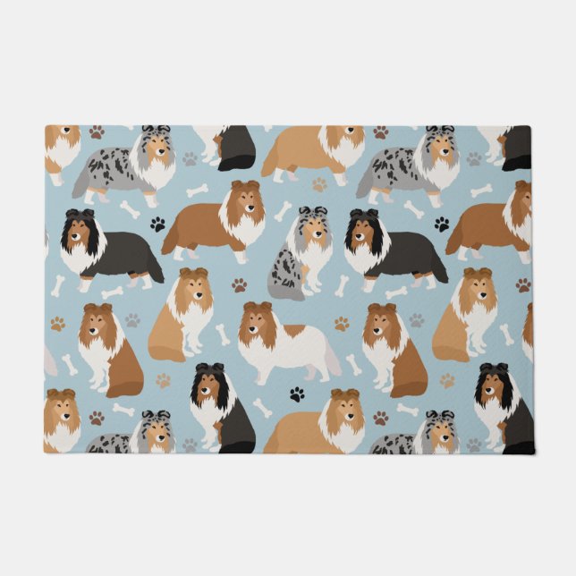 Sheltie Dog Bones and Paws Doormat (Front)