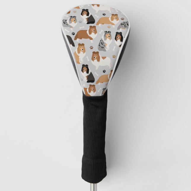 Sheltie Dog Bones and Paws Golf Head Cover (Front)