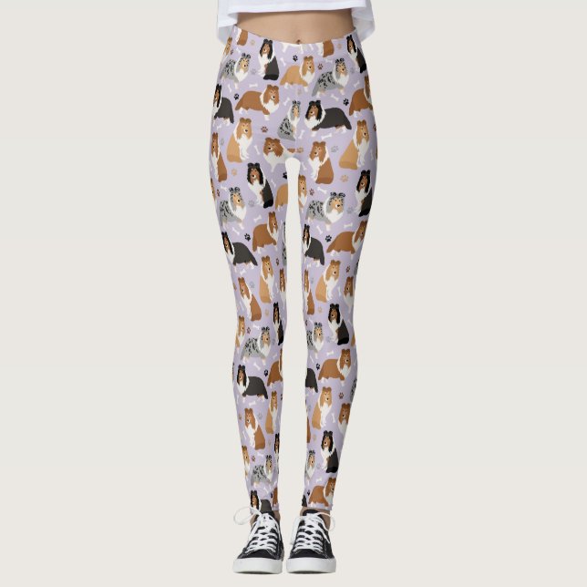 Sheltie Dog Bones and Paws Leggings (Devant)
