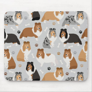 Sheltie Dog Bones and Paws Mouse Pad