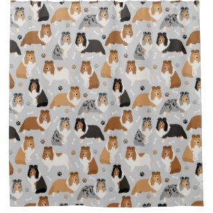 Sheltie Dog Bones and Paws Shower Curtain