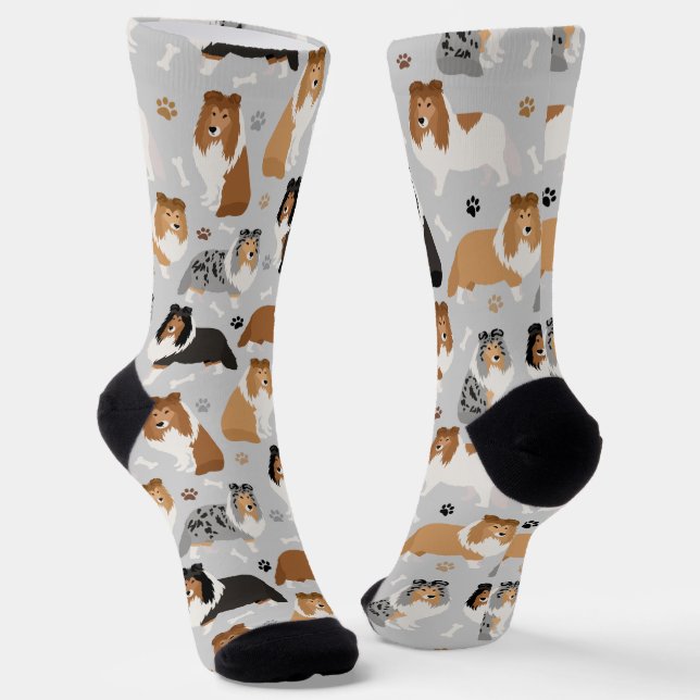 Sheltie Dog Bones and Paws Socks (Angled)