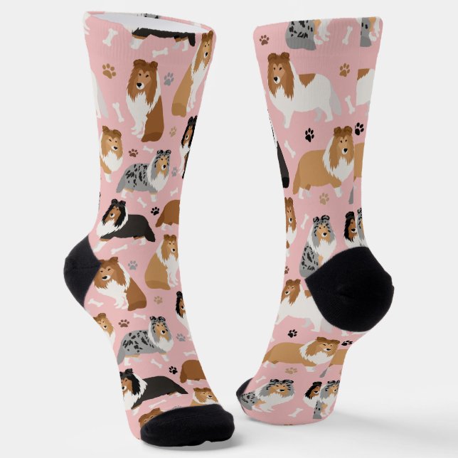 Sheltie Dog Bones and Paws Socks (Angled)