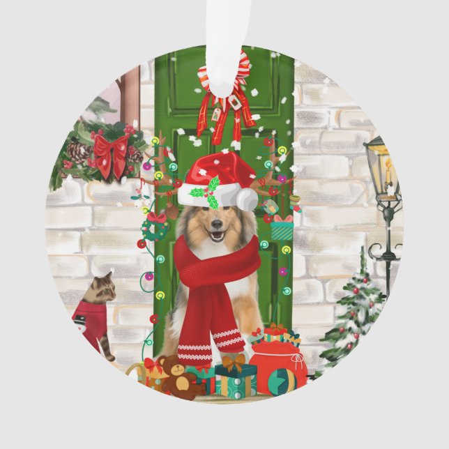 Sheltie Dog Christmas Ornament (Front)