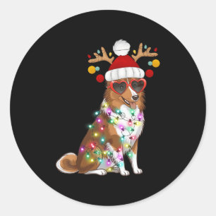 Sheltie Dog Funny Christmas Xmas Lights Santa Desi Classic Round Sticker