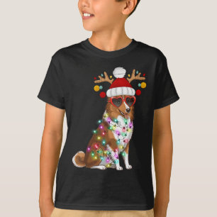 Sheltie Dog Funny Christmas Xmas Lights Santa Desi T-Shirt