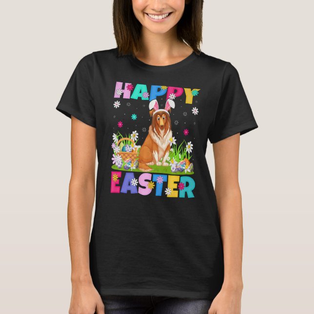 Sheltie Dog  Happy Easter Bunny Sheltie Easter Sun T-Shirt (Front)