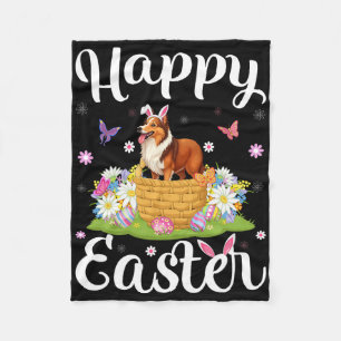 Sheltie Dog Happy Easter Egg Hunt Bunny Ear Easter Fleece Blanket