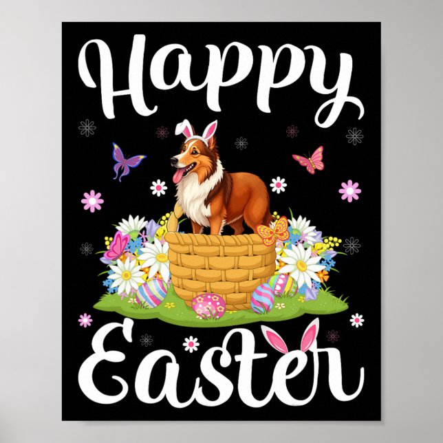 Sheltie Dog Happy Easter Egg Hunt Bunny Ear Easter Poster (Front)