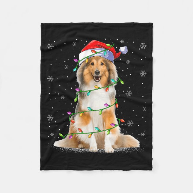 Sheltie Dog Lover Xmas Lighting Santa Sheltie Chri Fleece Blanket (Front)