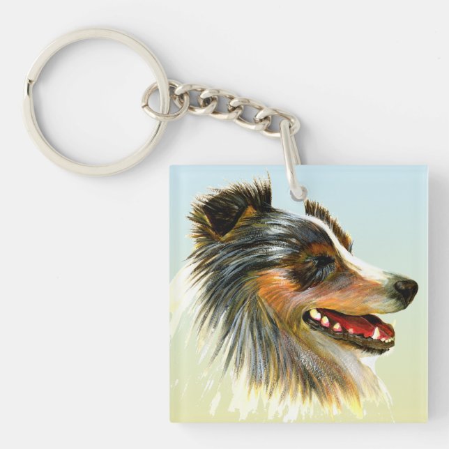 Sheltie Dog Pet Watercolor Painting Keychain (Front)