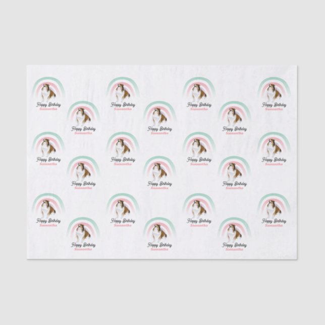 Sheltie Dog Rainbow Birthday Tissue Paper (Front)
