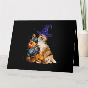 Sheltie Dog Witch And Pumpkins Halloween Thanksgiv Card