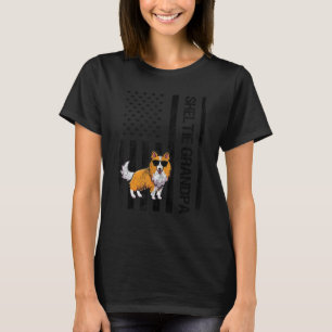 Sheltie Grandpa USA Flag Shetland Sheepdog Owner D T-Shirt