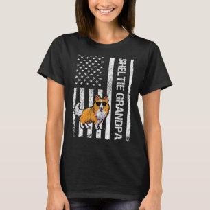 Sheltie Grandpa USA Flag Shetland Sheepdog Owner D T-Shirt