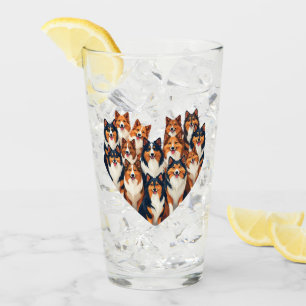 Sheltie Heart Illustration Cute Shetland Sheepdog Glass