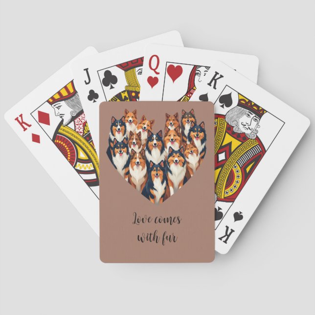 Sheltie Heart Illustration Cute Shetland Sheepdog Playing Cards (Back)