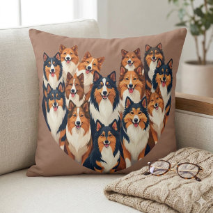 Sheltie Heart Illustration Cute Shetland Sheepdog Throw Pillow