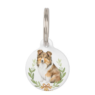 Sheltie in Laurel Wreath   Personalized  Pet Tag