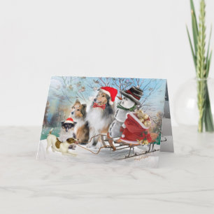Sheltie, Jack Russell and Snowman Xmas Cards