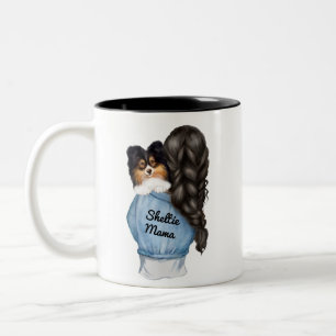 Sheltie Mama Black w Tri-Colour Shetland Sheepdog Two-Tone Coffee Mug