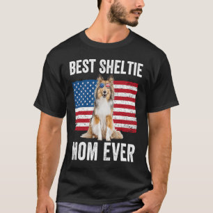 Sheltie Mom American Flag Dog  Owner Shetland Shee T-Shirt