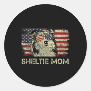 Sheltie Mom Dog Lovers American Flag 4th Of July Classic Round Sticker
