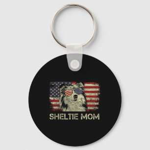 Sheltie Mom Dog Lovers American Flag 4th Of July  Keychain