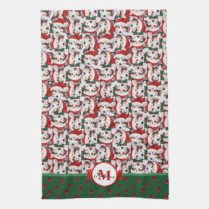 Sheltie Pattern Monogram Christmas Dog Kitchen Towel