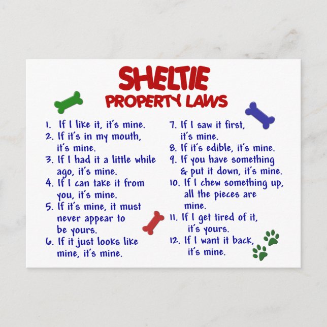 SHELTIE Property Laws 2 Postcard (Front)