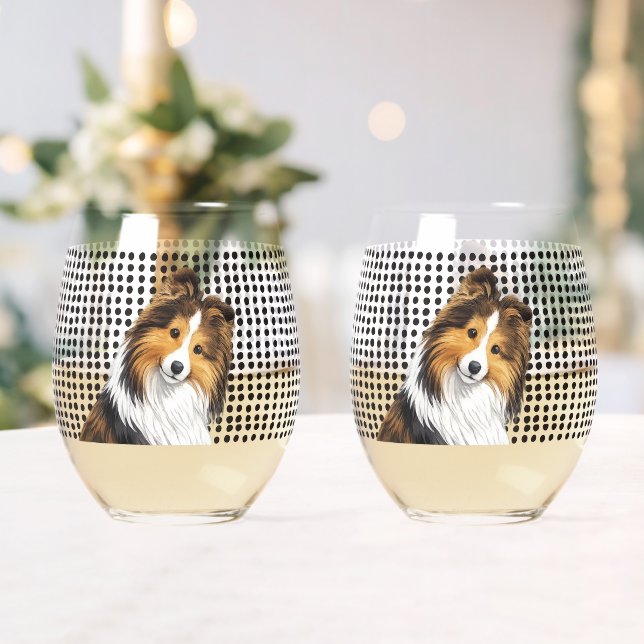 Sheltie -Sable   Stemless Wine Glass (Insitu (Wedding))