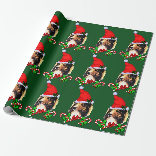 Sheltie Santa Christmas Wrapping Paper (Unrolled)