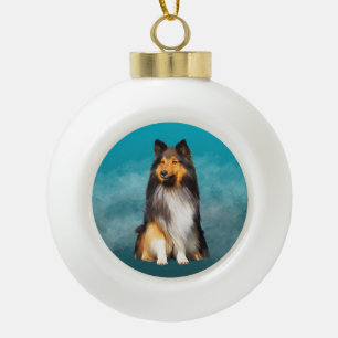 Sheltie Shetland Sheepdog Art Portrait Ceramic Ball Christmas Ornament