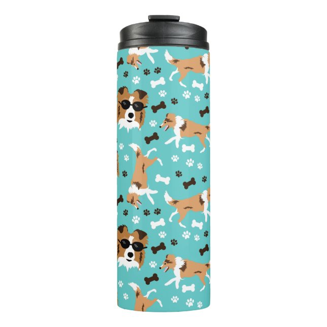 Sheltie Shetland Sheepdog Collie Pattern Pawprint  Thermal Tumbler (Front)