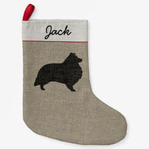 Sheltie Silhouette with Custom Text Small Christmas Stocking