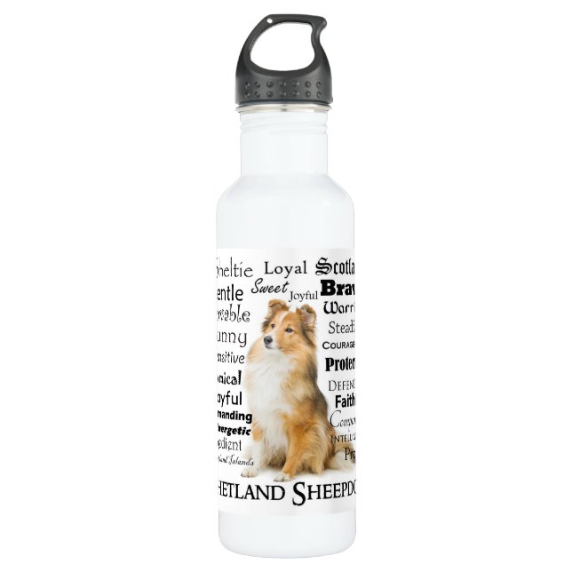 Sheltie Traits Water Bottle (Front)