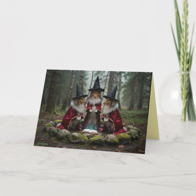 Sheltie Witch Halloween Card (Front)