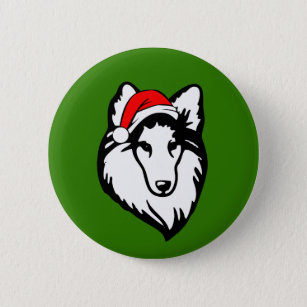 shelties Dog with Christmas Santa Hat 2 Inch Round Button