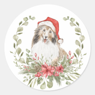 Shelties in a Santa Hat Classic Round Sticker